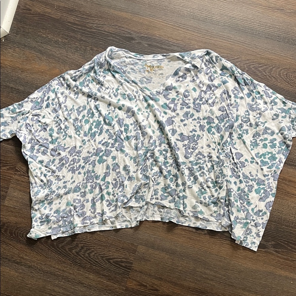 Mumu Mellow Blue and Gray Floral Blouse
